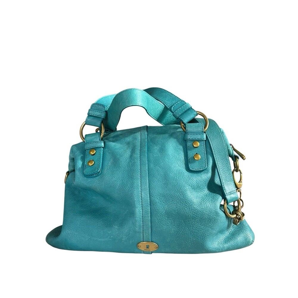 Fossil Teal Leather Satchel Crossbody Bag